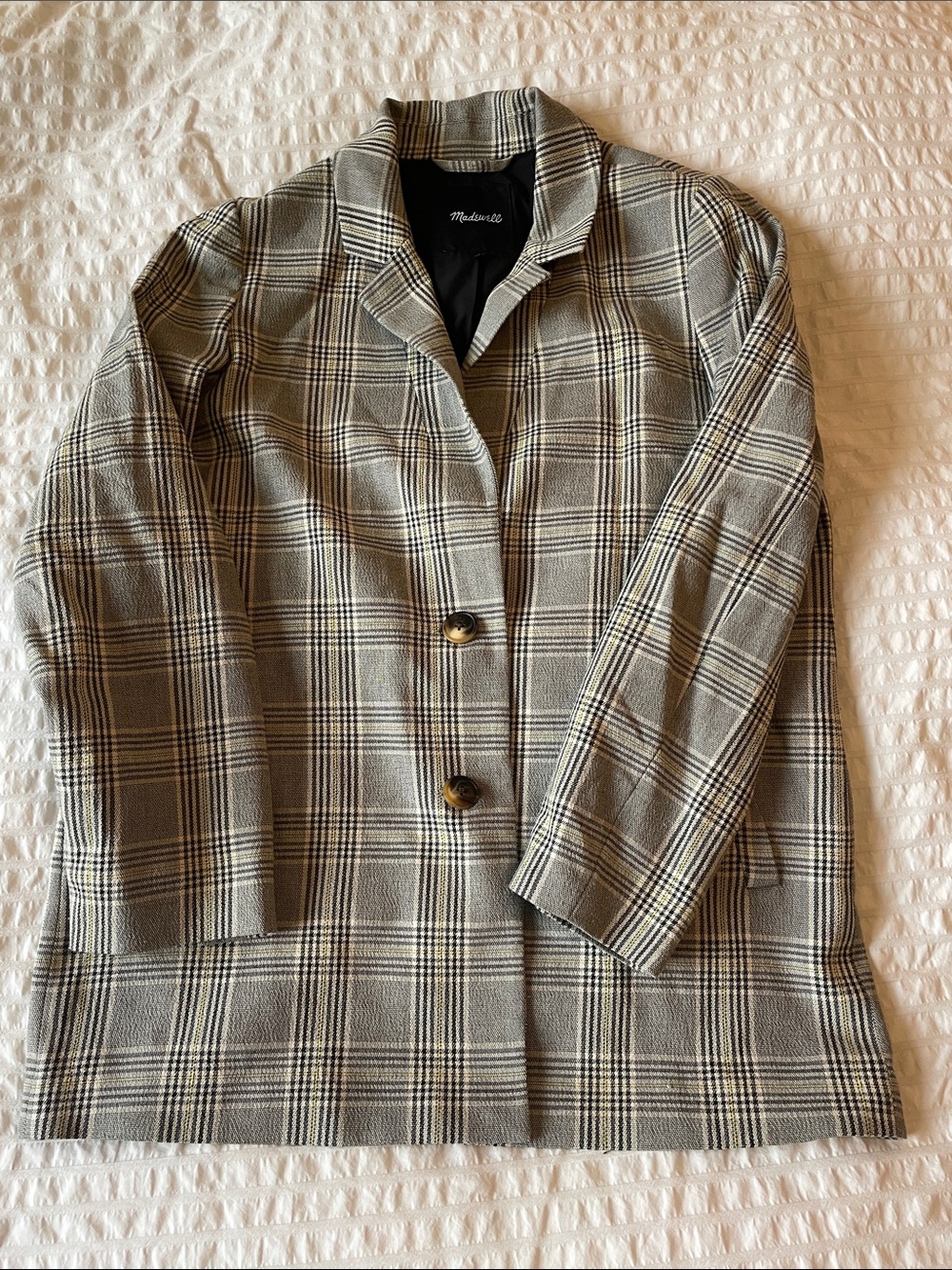 Madewell Plaid Two-Button Blazer in white, yellow and Black